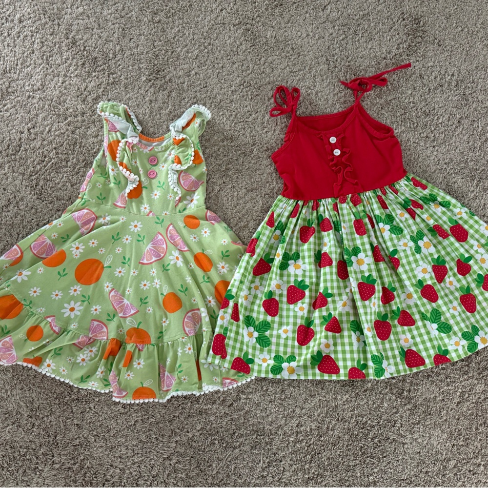 Kids Eleanor Rose Summer Dresses Set - Citrus and Strawberries 🍓 🍋